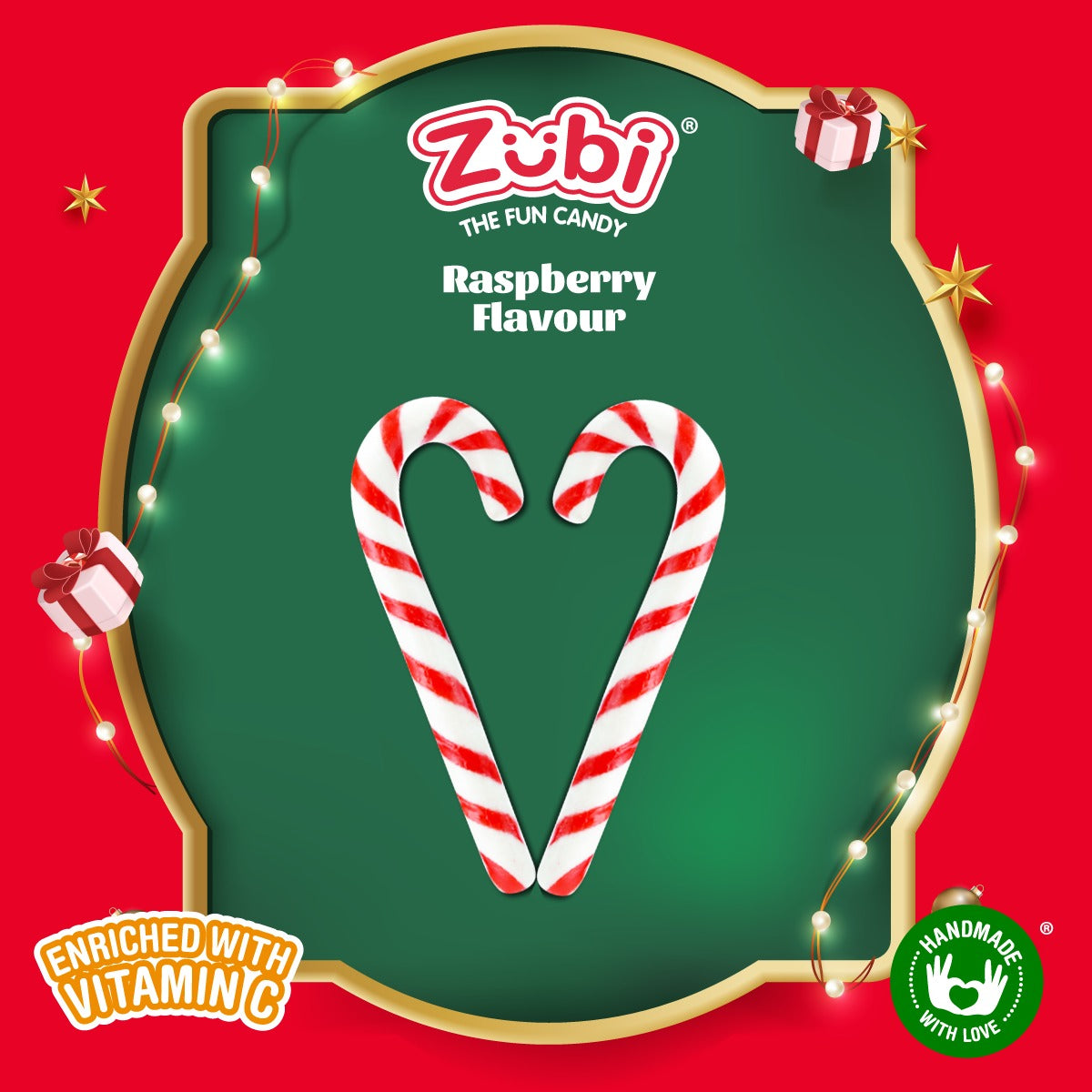 Zubi Candy Canes (Raspberry, Peppermint) - Enriched with Vitamin C