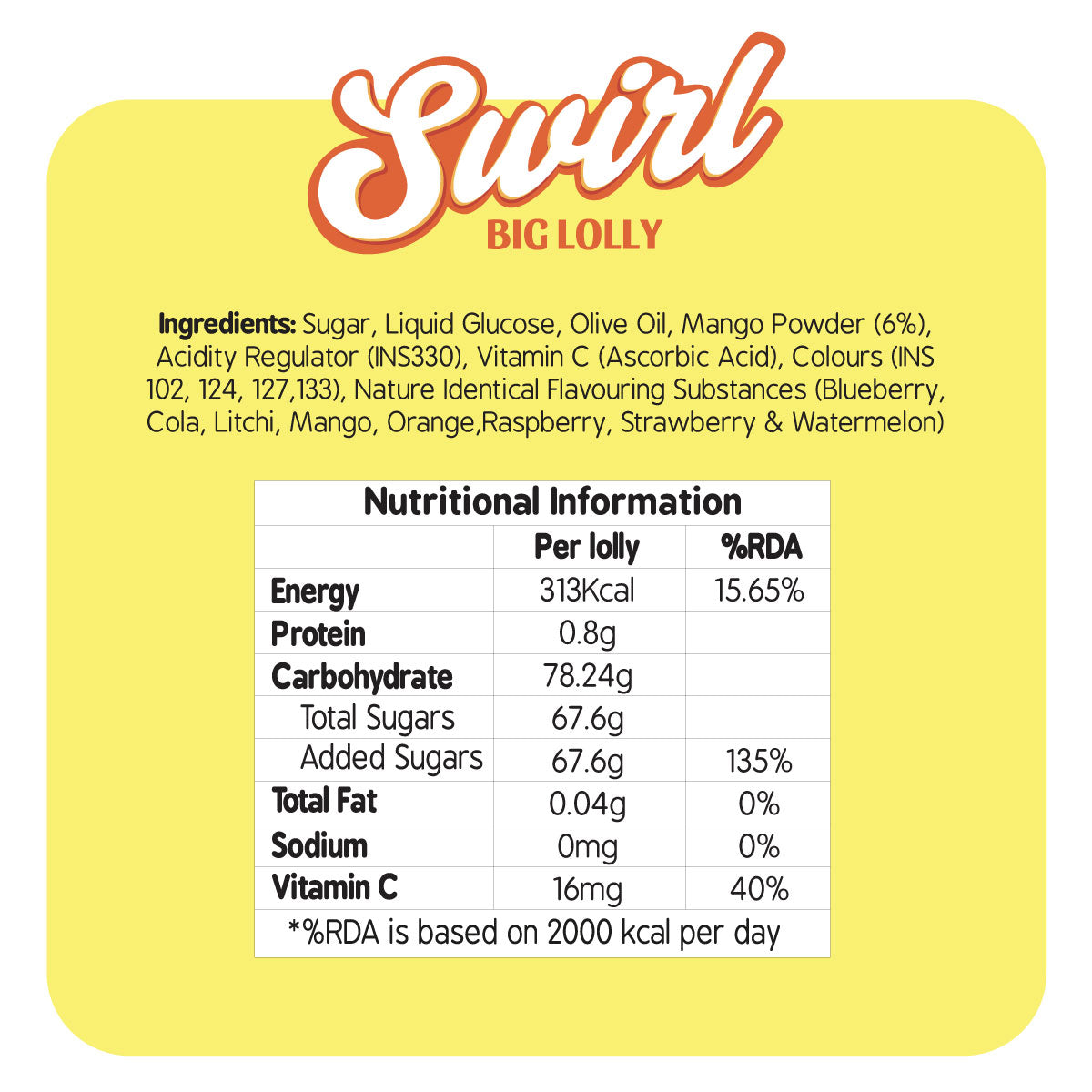Zubi Swirl Big Lolly (Assorted) - Enriched with Vitamin C