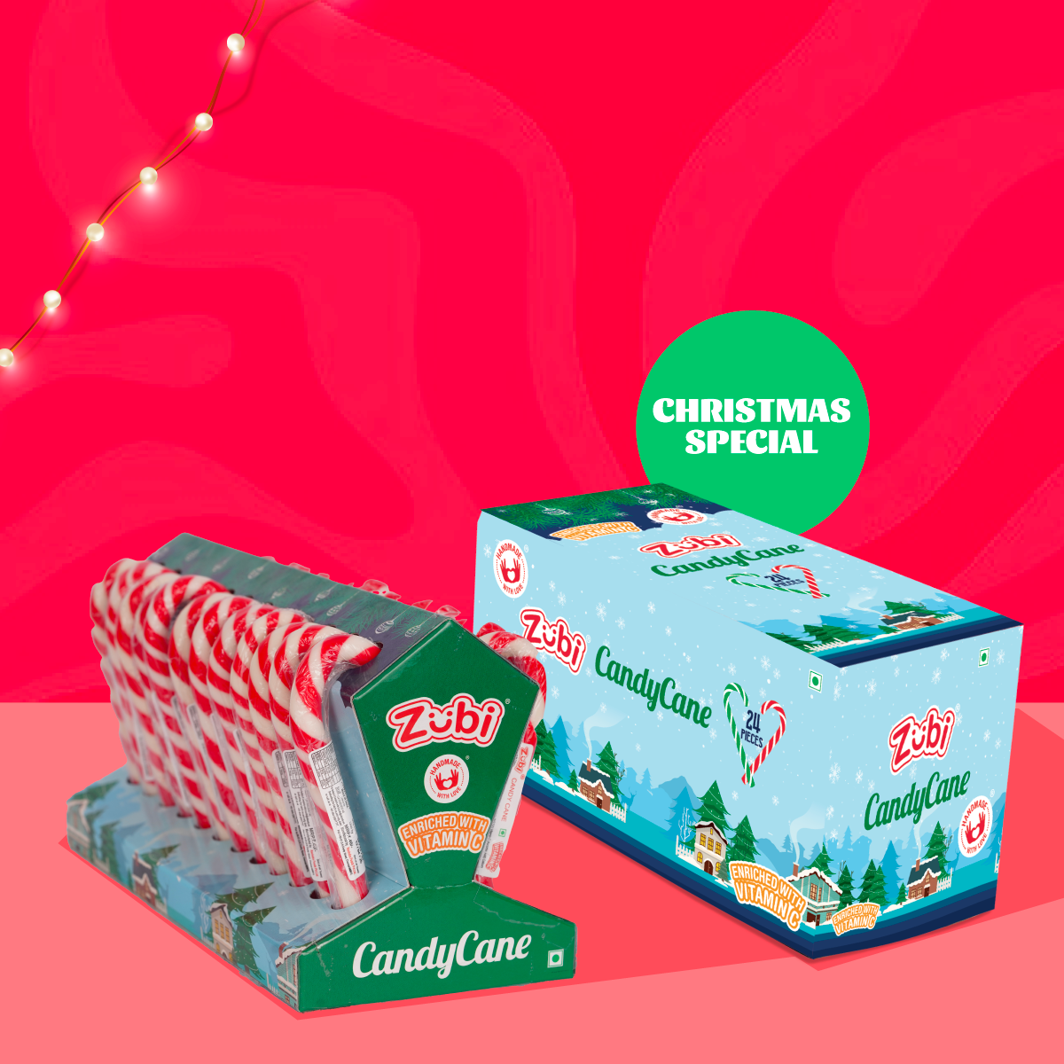 Zubi Candy Canes (Raspberry, Peppermint, Strawberry) - Enriched with Vitamin C