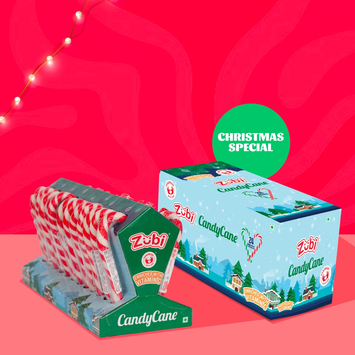 Zubi Candy Canes (Raspberry, Peppermint) - Enriched with Vitamin C