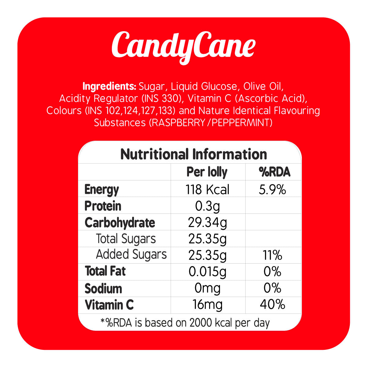 Zubi Candy Canes (Raspberry, Peppermint, Strawberry) - Enriched with Vitamin C