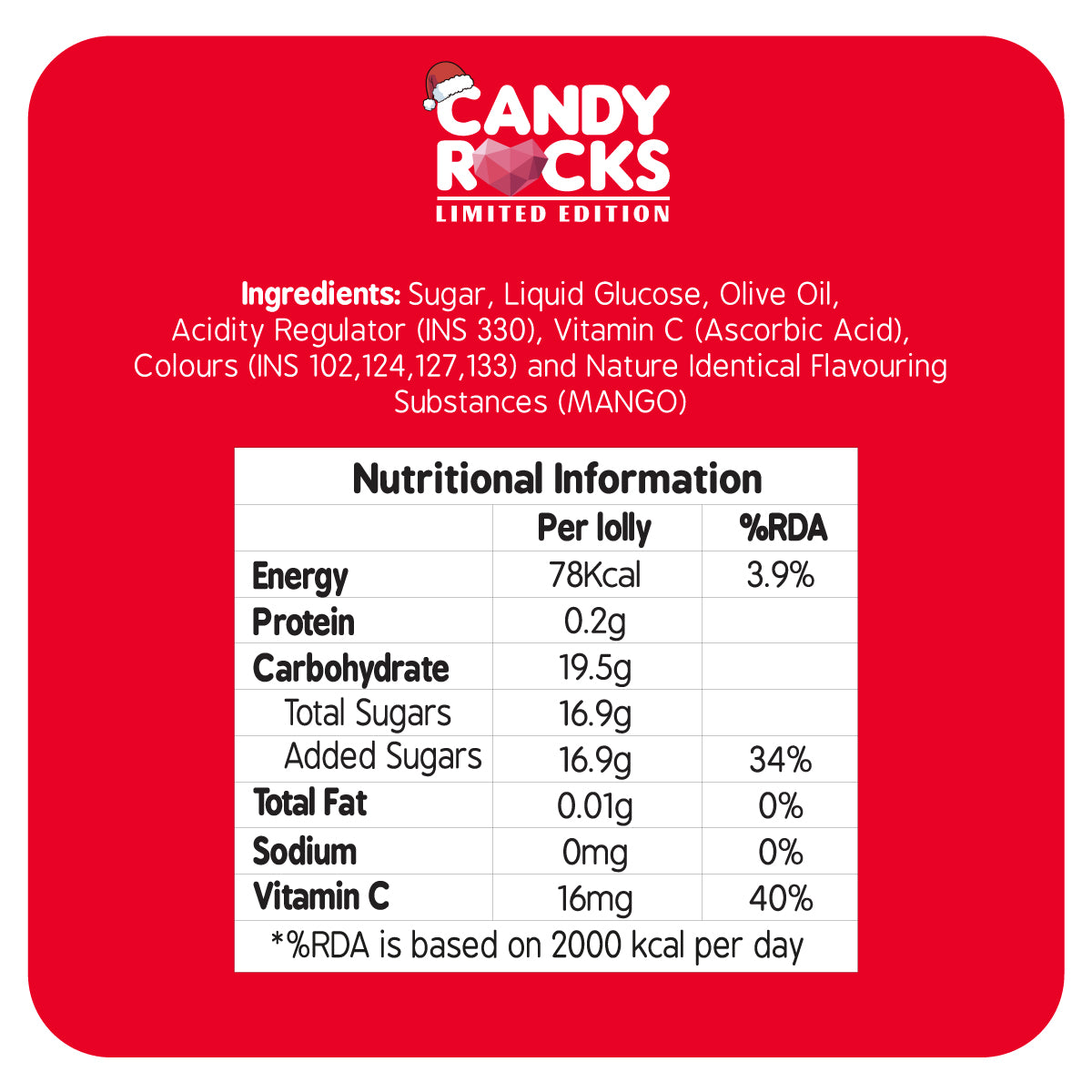 Zubi Christmas Tree Candy Rocks Lolly - Enriched with Vitamin C Pack of 6