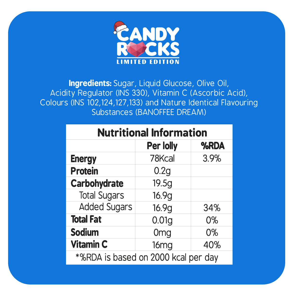 Zubi Polar Bear, Christmas Candy Rocks Lolly- Enriched with Vitamin C Pack of 6