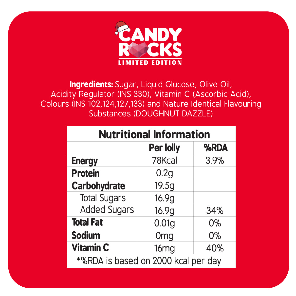 Zubi Merry XMas Christmas Candy Rocks Lolly - Enriched with Vitamin C Pack of 6