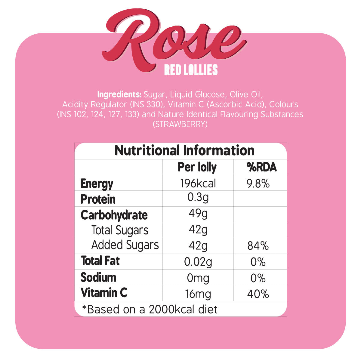 Zubi Red Rose Lolly - Enriched with Vitamin C