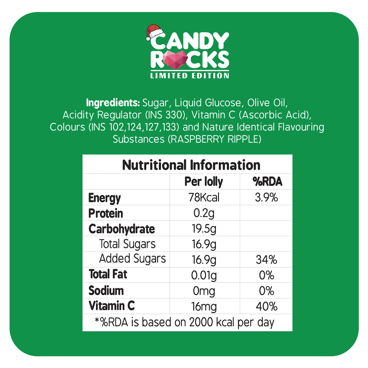 Zubi Santa Swirl Christmas Candy Rocks Lolly - Enriched with Vitamin C Pack of 6