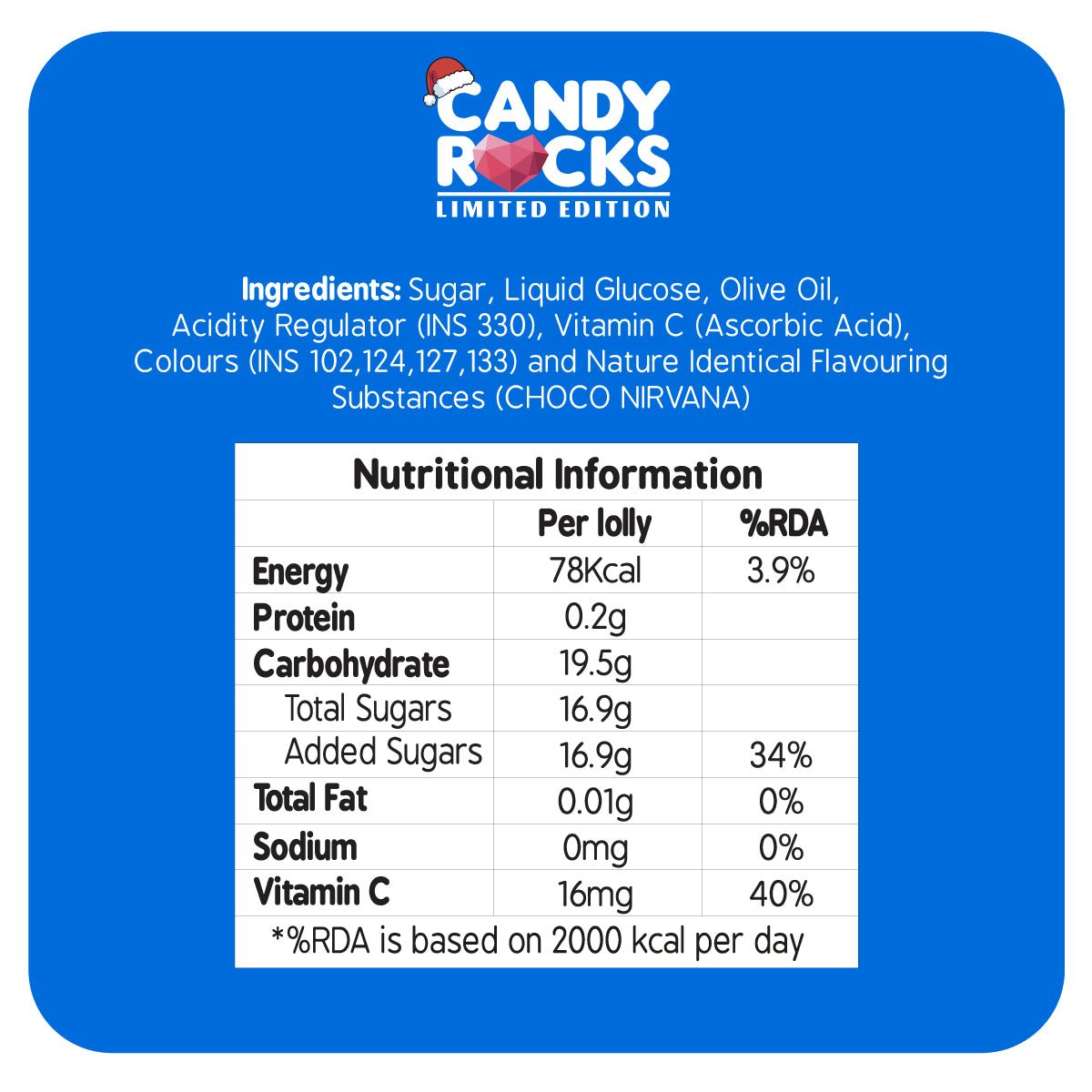 Zubi Snowman Christmas Candy Rocks Lolly - Enriched with Vitamin C Pack of 6
