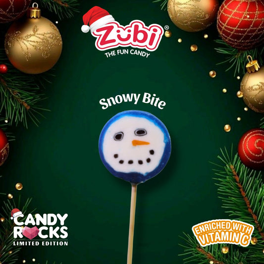 Zubi Snowman Christmas Candy Rocks Lolly  - Enriched with Vitamin C Pack of 6