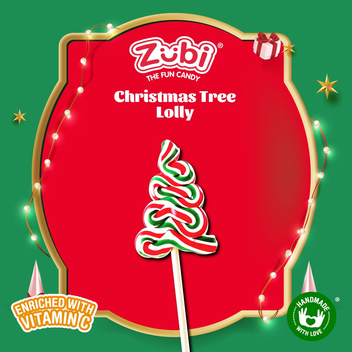 Zubi Christmas Tree Lolly (Strawberry) - Enriched with Vitamin C