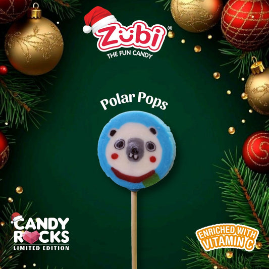 Zubi Polar Bear, Christmas Candy Rocks Lolly- Enriched with Vitamin C Pack of 6
