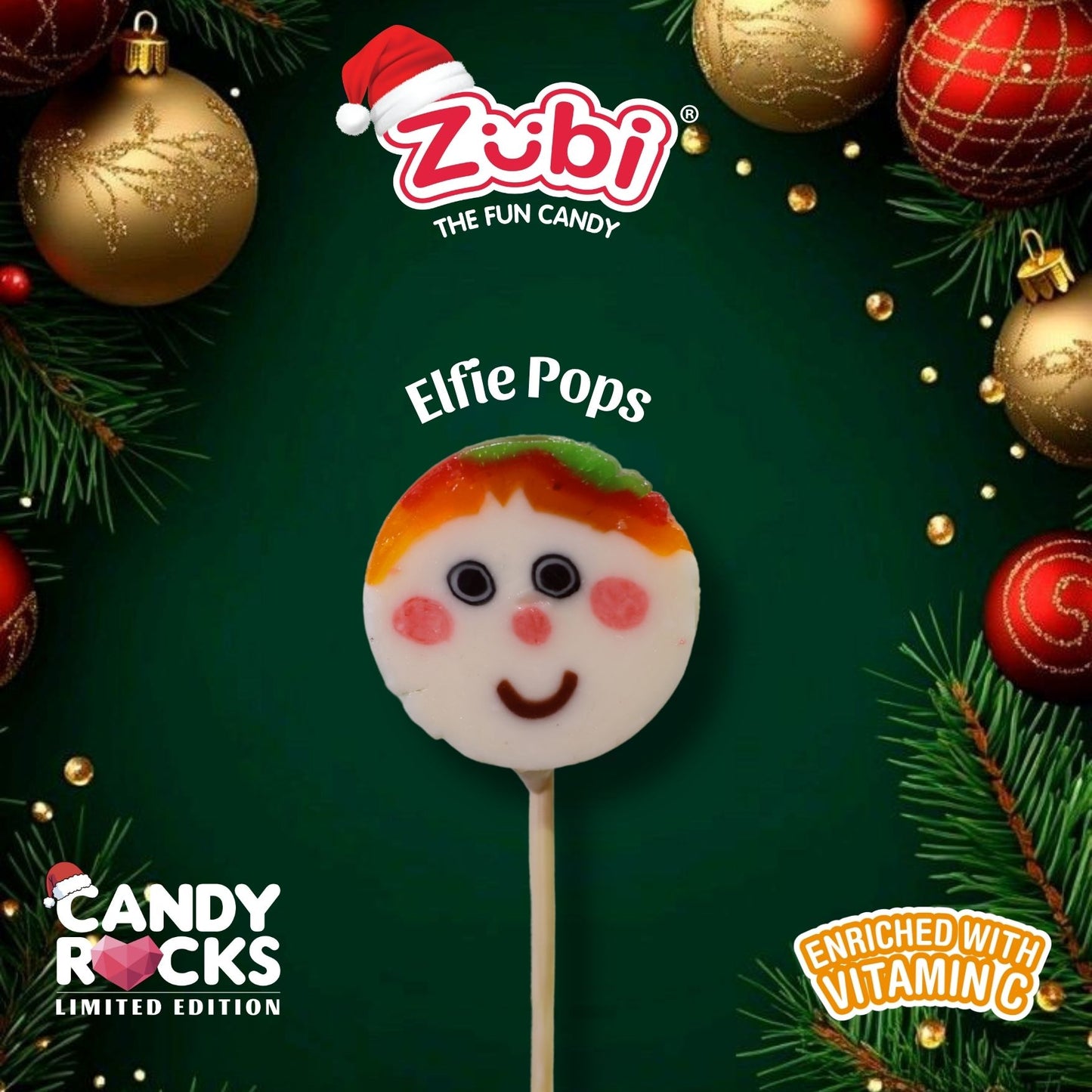 Zubi Elfie Pops Christmas Candy Rocks Lolly -  Enriched with Vitamin C Pack of 6