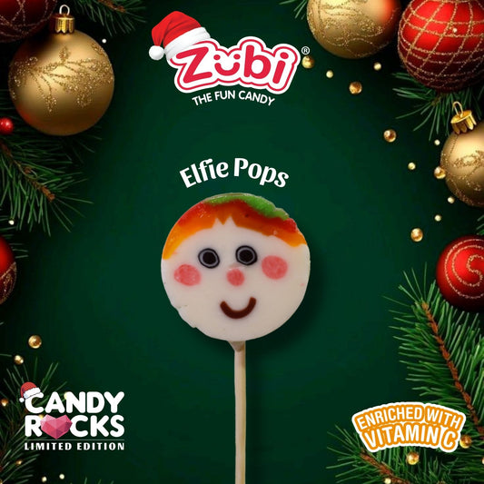 Zubi Elfie Pops Christmas Candy Rocks Lolly -  Enriched with Vitamin C Pack of 6
