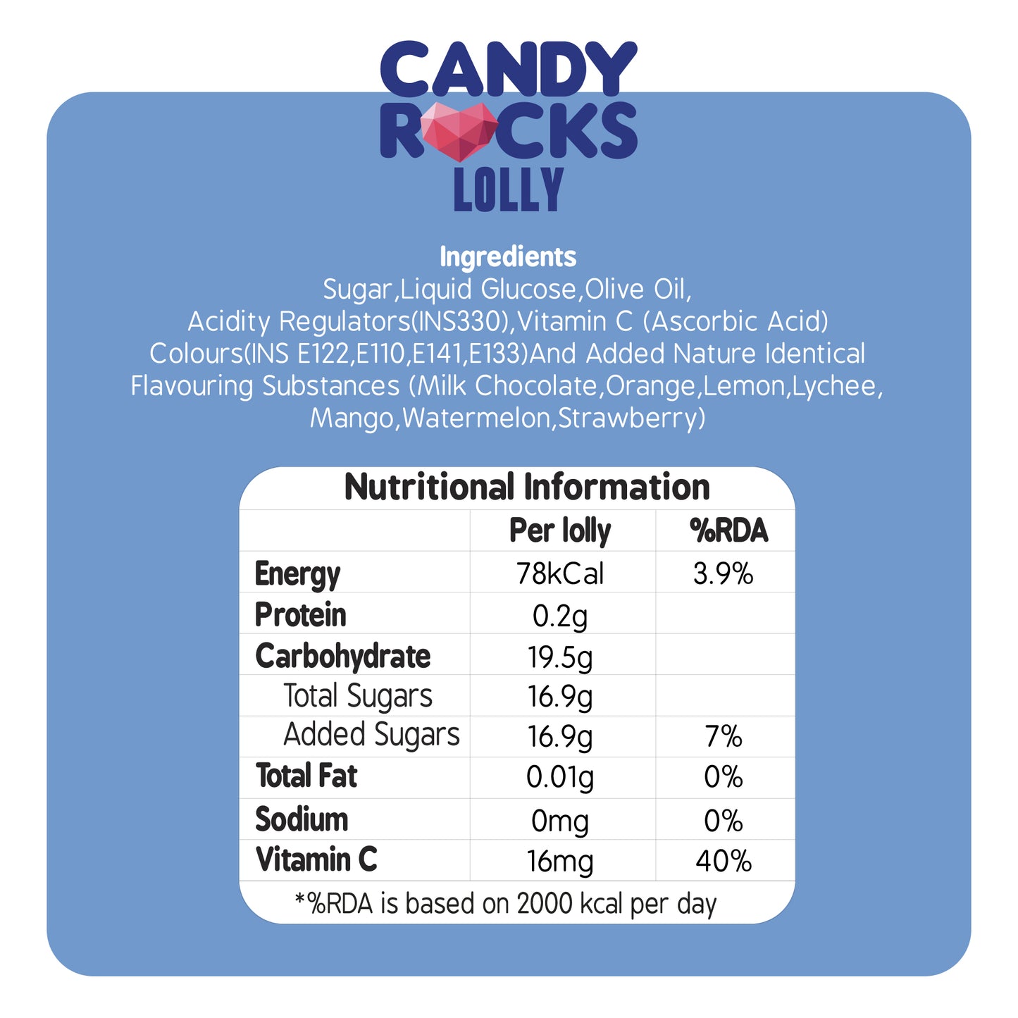 Zubi Candy Rocks Lolly (Assorted) - Enriched with Vitamin C